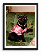 Glamorous Cat on Velvet with Champagne